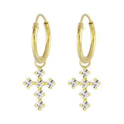 Wholesale Silver Cross Crystal Charm Hoop Earrings