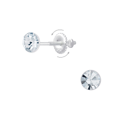 Wholesale 4mm Round Crystal Silver Screw Back Earrings