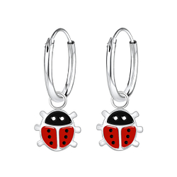 Wholesale Silver Ladybug Charm Hoop Earrings