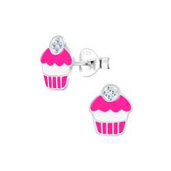 Wholesale Silver Cupcake Stud Earrings