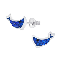Wholesale Silver Whale Crystal Stud Earrings