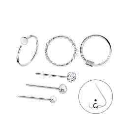 Wholesale Silver Mixed Nose Jewelry Starter Set - 6 Pack