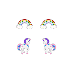 Wholesale Silver Rainbow and Unicorn Stud Earrings Set
