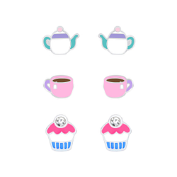 Wholesale Silver Tea Time Stud Earrings Set