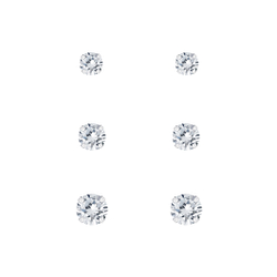 Wholesale 3mm 4mm and 5mm Cubic Zirconia Silver Stud Earrings Set