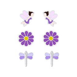 Wholesale Silver Purple Stud Earrings Set