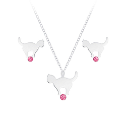 Wholesale Silver Cat Necklace and Stud Earrings Set