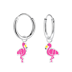 Wholesale Silver Flamingo Charm Hoop Earrings