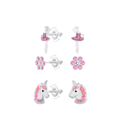 Wholesale Silver Pink Lover Screw Back Earrings Set