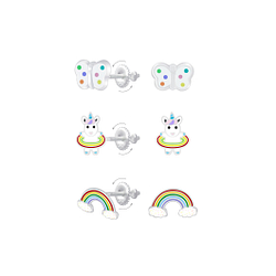 Wholesale Silver Rainbow Screw Back Earrings Set