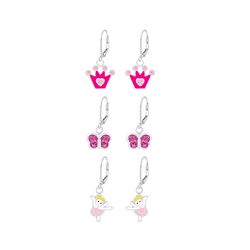 Wholesale Silver Pink Lever Back Earrings Set