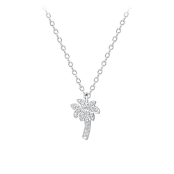 Wholesale Silver Cubic Zirconia Palm Tree Necklace