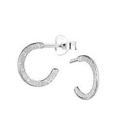 Wholesale Silver Half Hoop Stud Earrings with Diamond Dust