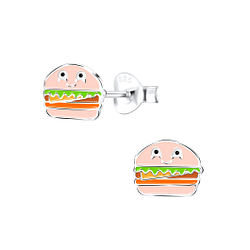 Wholesale Silver Burger Stud Earrings