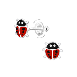 Wholesale Silver Ladybug Screw Back Earrings