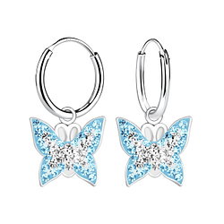 Wholesale Silver Butterfly Charm Hoop Earrings