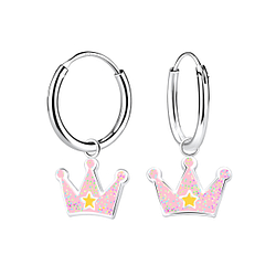 Wholesale Silver Crown Charm Hoop Earrings