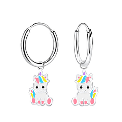 Wholesale Silver Unicorn Charm Hoop Earrings