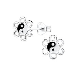 Wholesale Silver Yin Yang Flower Stud Earrings