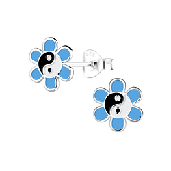 Wholesale Silver Yin Yang Flower Stud Earrings