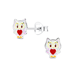 Wholesale Silver Owl Stud Earrings