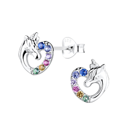 Wholesale Silver Heart Unicorn Stud Earrings