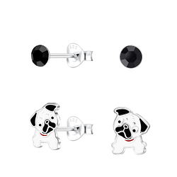 Wholesale Silver Dog Stud Earrings Set