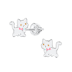 Wholesale Silver Cat Screw Back Earrings