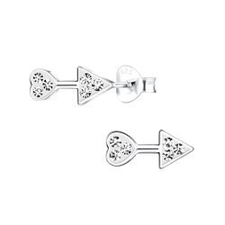 Wholesale Silver Heart Arrow Crystal Stud Earrings