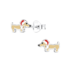 Wholesale Silver Christmas Dog Stud Earrings