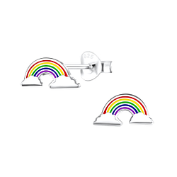 Wholesale Silver Rainbow Stud Earrings