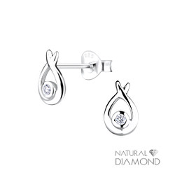 Wholesale Silver Tear Drop Stud Earrings With Natural Diamond