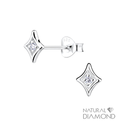 Wholesale Silver Diamond Shaped Stud Earrings With Natural Diamond
