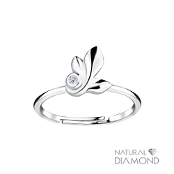 Wholesale Silver Leaf Adjustable Ring With Natural Diamond