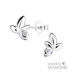 Wholesale Silver Leaf Stud Earrings With Natural Diamond