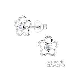 Wholesale Silver Flower Stud Earrings With Natural Diamond