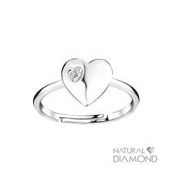 Wholesale Silver Heart Adjustable Ring With Natural Diamond