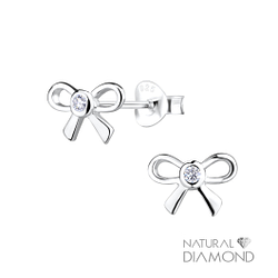 Wholesale Silver Bow Stud Earrings With Diamond