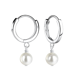 Wholesale Silver Huggie Earrings with Hanging Pearl