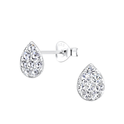 Wholesale Silver Pear Crystal Stud Earrings 