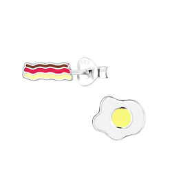 Wholesale Silver Bacon and Fried Egg Stud Earrings