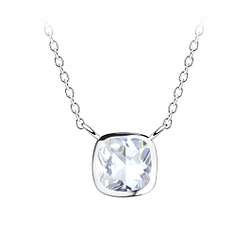 Wholesale 6mm Cushion Cubic Zirconia Silver Necklace