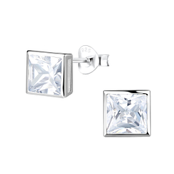 Wholesale 6mm Square Cubic Zirconia Silver Stud Earrings