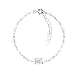 Wholesale 4x6mm Baguette Cubic Zirconia Silver Bracelet