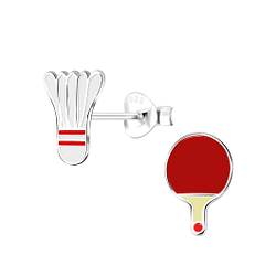 Wholesale Silver Table Tennis and Shuttle Cock Stud Earrings