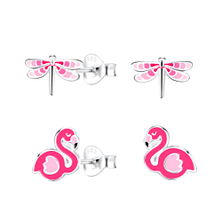 Wholesale Silver Pink Lover Stud Earrings Set