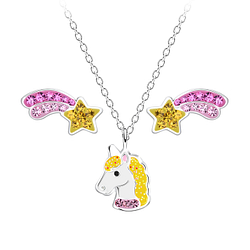 Wholesale Silver Unicorn Necklace and Stud Earrings Set
