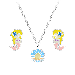Wholesale Silver Mermaid Necklace and Stud Earrings Set