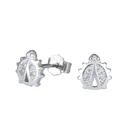 Wholesale Silver Ladybug Cubic Zirconia Stud Earrings