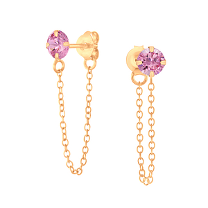 Wholesale 4mm Round Cubic Zirconia Sliver Stud Earrings with Chain
